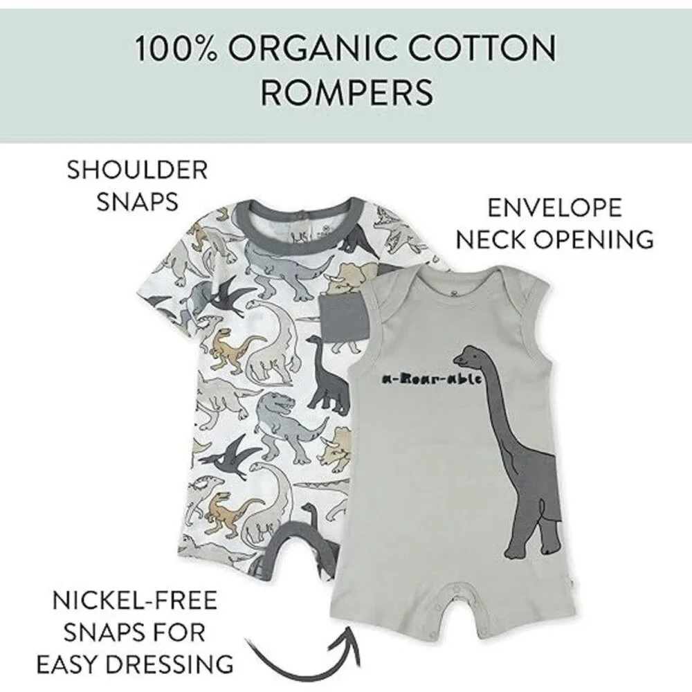 New 2-Pack HonestBaby Boys 12 Months Short Sleeve Tank Organic Cotton Rompers